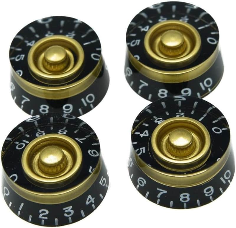 4x Metric Black with Gold Guitar Speed Dial Knobs Control Knobs for Guitar Bass 5.8mm Split Pots image 1