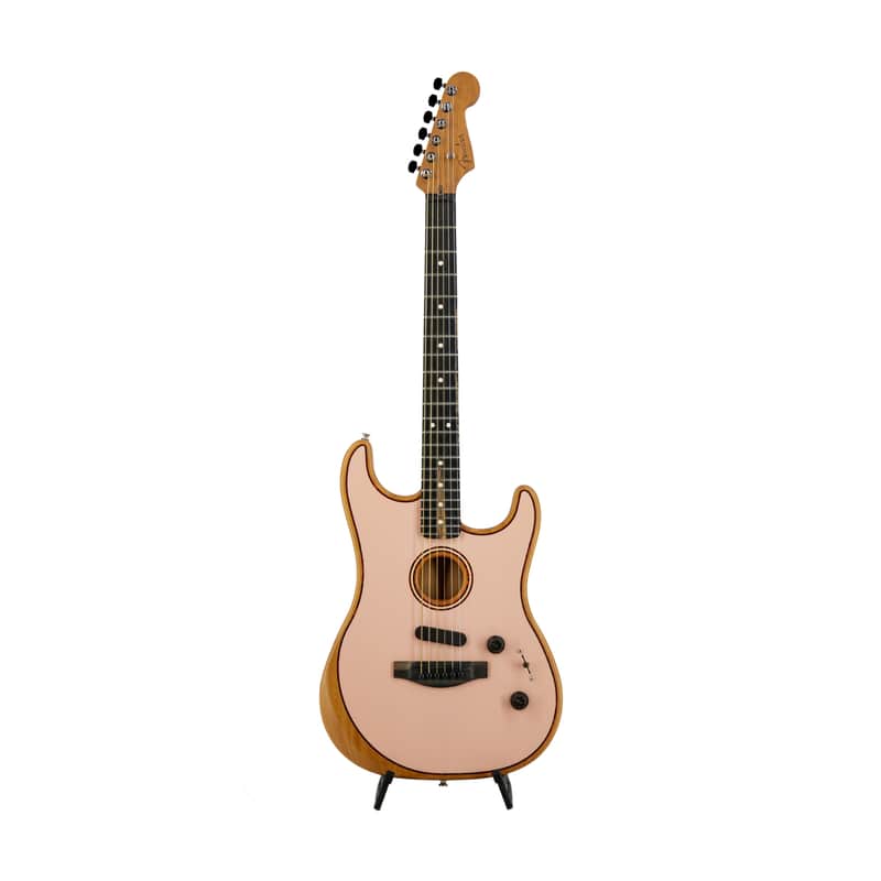 Fender FSR American Acoustasonic Stratocaster Guitar w/Bag, Ebony FB, Shell Pink, US231XXXX
