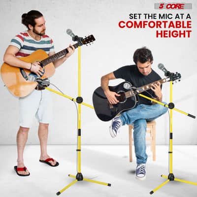 5 Core Dual Microphone Stand 2 Pack, Adjustable Tripod Floor Stand with Boom Arm, Yellow image 6