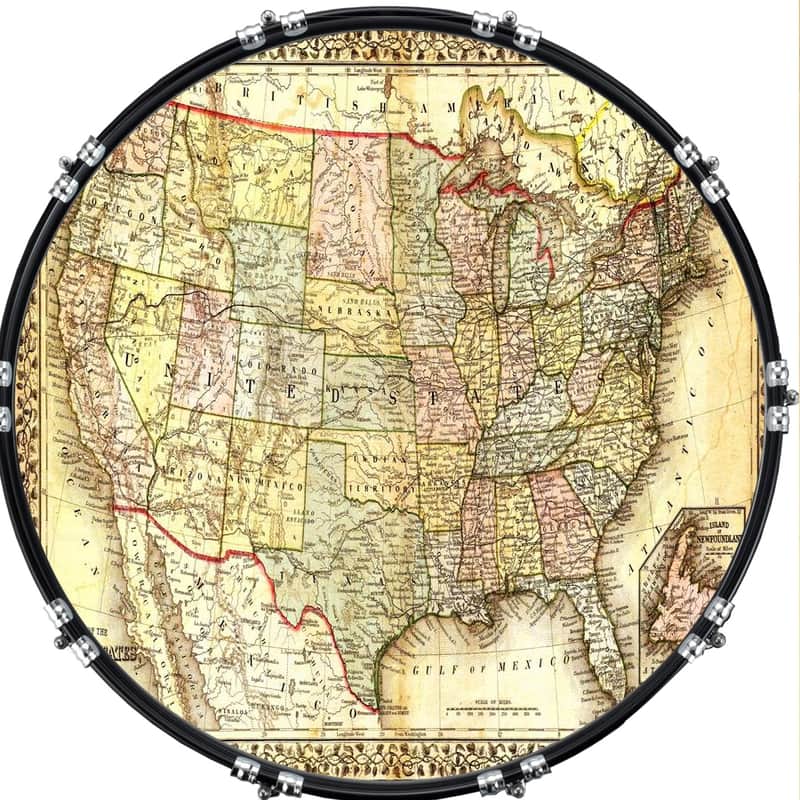 Custom Graphical 22" Kick Bass Drum Head Skin -Map USA 2 image 1