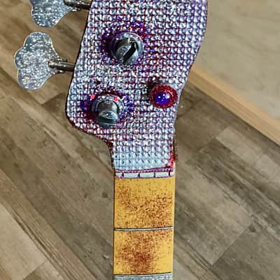 4-String Bass Guitar - Diamond & Pink Rhinestone Sparkle image 4
