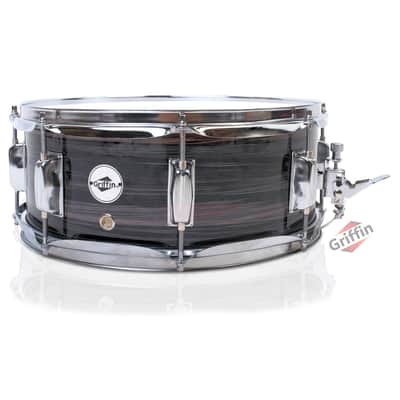 Griffin Snare Drum - 14" x 5 - 5" Poplar Wood Shell with Zebra PVC Glossy Finish Percussion Musical Instrument with Drummers Key image 1