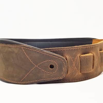 Padded Genuine Leather Guitar or Bass Strap 3.25" Wide Lightly Distressed image 5
