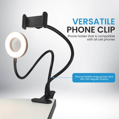 iDance LED Ring Light with Cell Phone Clip Stand Holder, 3.5", Grip Flexible Long Arm Gooseneck Bracket Mount Clamp with Bluetooth Remote Control for Desk, Bed, Compatible with iPhone and Smartphone image 5