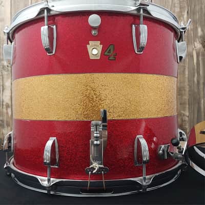 60's Ludwig 15"x12" Firehouse #4 Red/Gold Tri-Band Sparkle Marching Snare Drum image 2