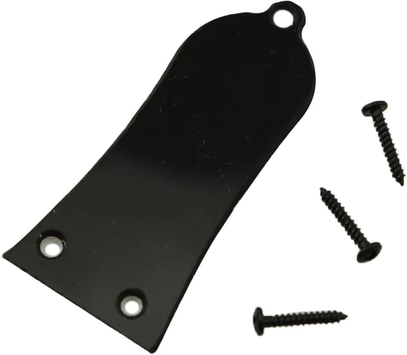 3 Hole Electric Guitar Truss Rod Cover Plate with Screws Electric Guitar Headstock Iron Core Guard Plate Bell Shaped Double Layer PVC Iron Core Cover Plate Bass Guitar Replacement Parts Black image 1
