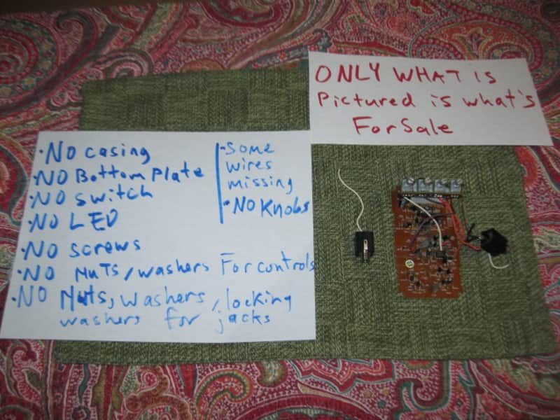 NOT working / For Repair / For parts / AS IS used Boss OS-2 CIRCUIT BOARD with circuit board components and INPUT, OUTPUT, & power jacks (NO: casing, LED, switch, bottom plate, knobs, nuts washers, screws & missing some wires) from around 2007 image 1