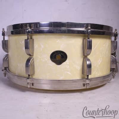 Leedy&Ludwig Broadway Snare Drum WMP 14x5.5"White Marine Pearl NOB Brass 50s#390 image 1
