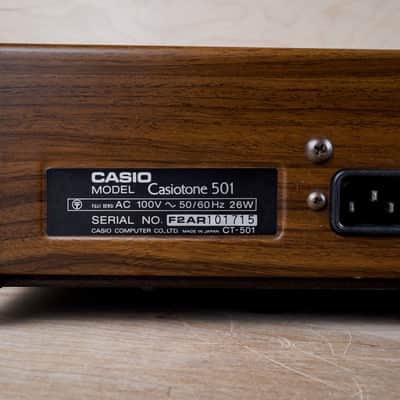 Casio CT-501 Casiotone 49-Key Synthesizer 1980s Natural Woodgrain 100V Vintage Japan w/ MS-1 Barcode Reader, Test Charts, Manual, Hard Case image 10