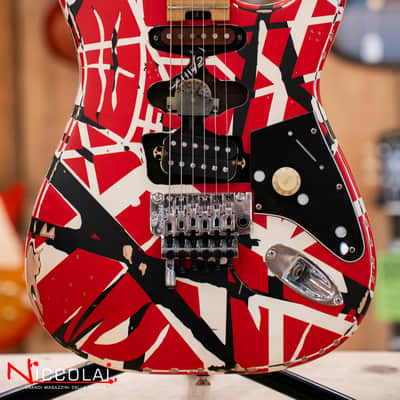 EVH Striped Series Frankenstein Frankie, Maple Fingerboard, Red with Black Stripes Relic image 2