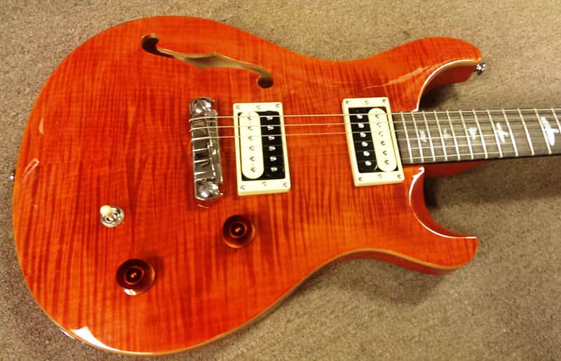 PRS SE Custom 22 Semi-Hollow Electric Guitar, Chambered, Flamed Orange, Dlx Gig Bag image 1
