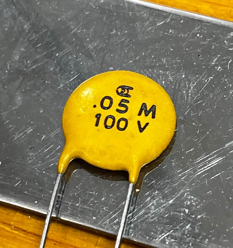(1) Reproduction 1960's 1970's ceramic telecaster Stratocaster capacitor cap circle D .05 100v round dime fender image 1