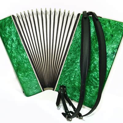 Russian Piano Accordion 120 Bass, Almaz Vintage Keyboard Accordian in Tune, New Straps, 2679 image 11