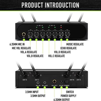 Wireless Microphone System Karaoke 4 Channel UHF Cordless Handheld Dynamic Mic with Bluetooth Receiver Box + Volume Control Echo Mic Work Range 165ft for Karaoke PA System DJ Mixer Party image 2