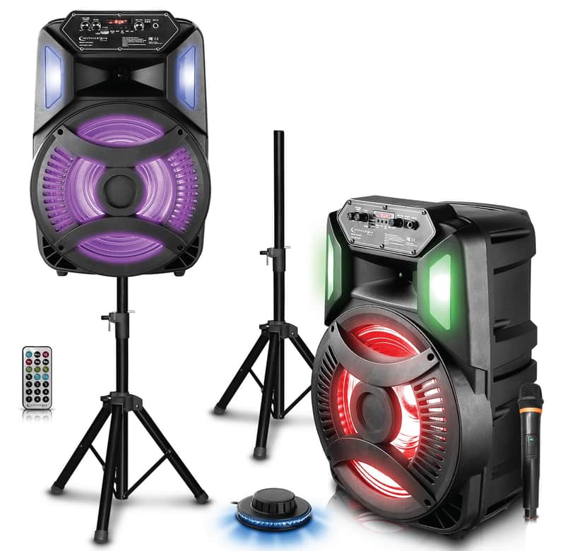 Technical Pro CLUB12 12" Rechargeable Bluetooth Speakers+Stands+Remote+Mic+Light image 1