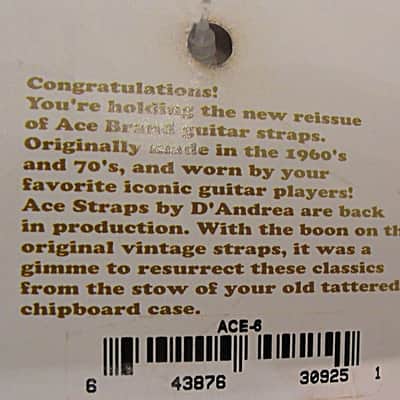 D'andrea Ace Reissue ACE6 Peace Jacquard Weave 2" wide Guitar Strap 2016 Black / White image 6