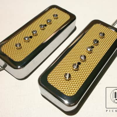 FOIL P90 Soap Bar Pickup SET Bridge and Neck Gold Chrome Electric Custom Guitar by Q pickups image 1