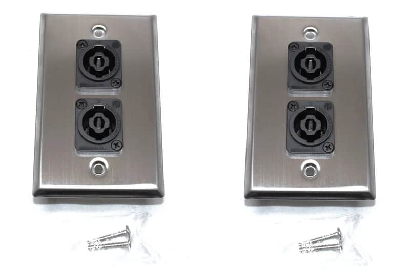 (2) Two Single Wall Plates w/ Dual Genuine Neutrik NL4MPXX SpeakON (Stainless) image 1