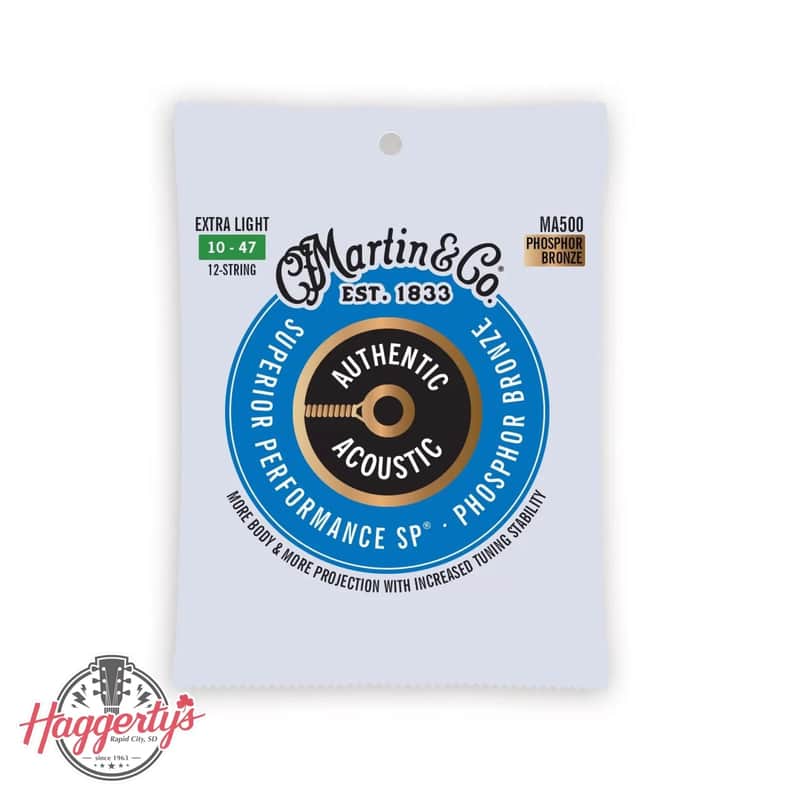 Martin MA500 Authentic Acoustic Superior Performance 92/8 Phosphor Bronze Guitar Strings - .010-.047 Extra Light 12-string image 1