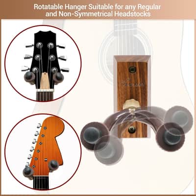 Guitar Wall Hanger, 2 Pack Black Walnut Guitar Wall Mount, Guitar Wall Hanger Sets With 5 Picks And Holder, Wood Guitar Wall Hanger For Acoustic/Electric Guitar, Banjo, Bass, Mandolin, Ukulele image 3