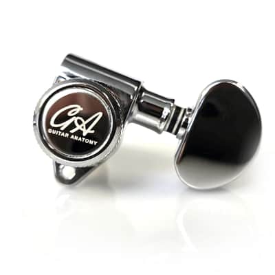 Guitar Anatomy Locking Tuners 1:20 Ratio Fine Tuning Machine Heads for Les Paul, SG and Acoustic Guitars – 3x3 - Chrome image 1
