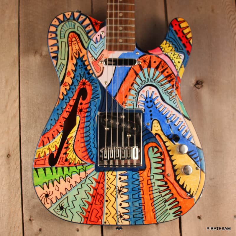 Squier Affinity Telecaster Thinline Custom Art Guitar " Blues Man Coop " image 1