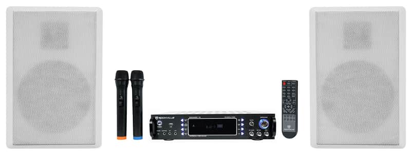 Rockville Bluetooth Receiver+(2) White Wall Speakers+Mics 4 Restaurant/Bar/Cafe image 1