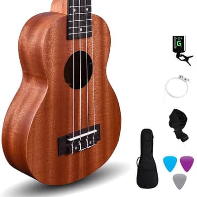 Soprano Ukulele - Mahogany Wooden Ukulele for Beginners (Super Combo) - for Adults, Kids or Players - Ukulele Soprano with Capo, Tuner, Strings, Strap, Picks and Bag image 2