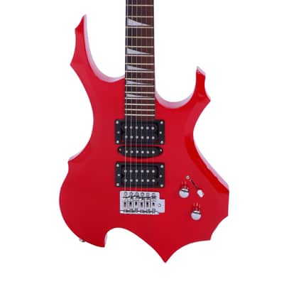 Cxxss Novice Flame Shaped Electric Guitar HSH Pickup Bag Strap Paddle Rocker Cable Wrench Tool - Red image 3
