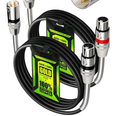 XLR Cables 6ft 2 Pack, XLR Microphone Mic Cable, Shielded Balanced 3-pin Male to Female, Oxygen-Free Copper (OFC) XLR Cable Speaker Cord with Gold-Plated Connectors Metal Spring Black image 1