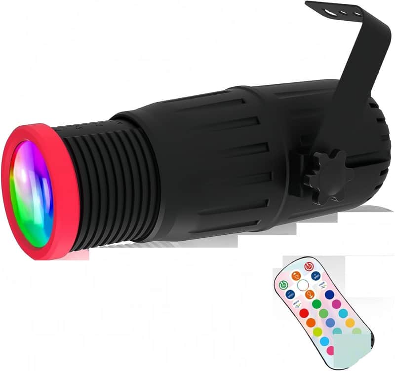 18W Pinspot Light with Remote, Manual Focus 16 Colors RGBW LED Beam Spotlight, Dimmable Mirror Ball Light Stage Lighting for Party Show Children's Theater image 1