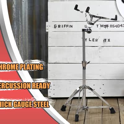 Griffin Snare Drum Stand with Extended Height - Tall Adjustable Height Snare Stand - Concert Stand Up Drum Mount Holder With Basket Clamp Double Braced Percussion Chrome Drum Hardware image 7
