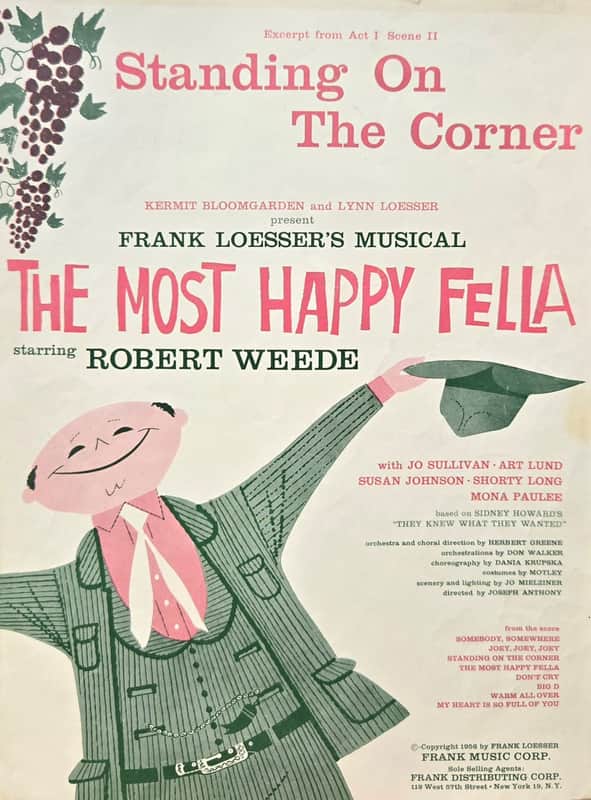 (USED/VINTAGE Sheet Music) Standing on the Corner - The Most Happy Fella - Piano/Vocal image 1