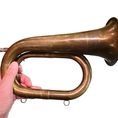 Vintage Brass Hunting Horn 1960s England or France Nickel Plated Mouthpiece Chain image 4