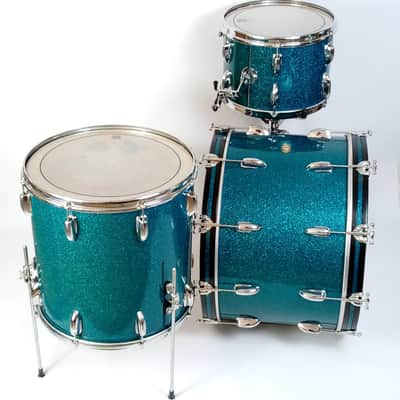 Slingerland 22,13,16 Blue Sparkle Radio King Drum Set'55 3ply Mahogany/Brass 50s image 5
