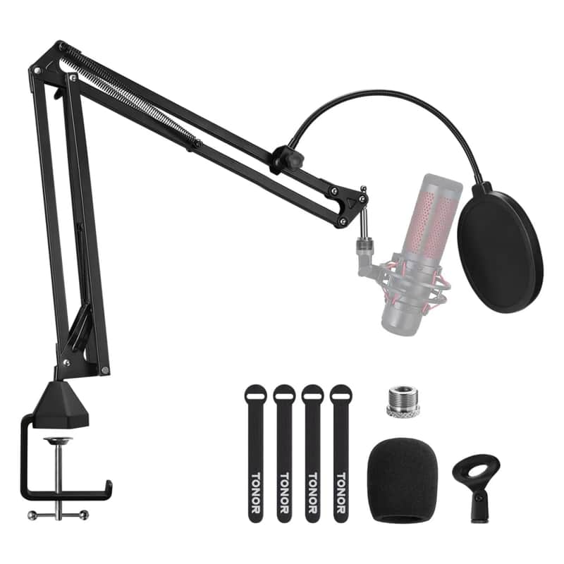 TONOR T20 Microphone Arm Stand, Adjustable Suspension Boom Scissor Mic Stand with Pop Filter image 1