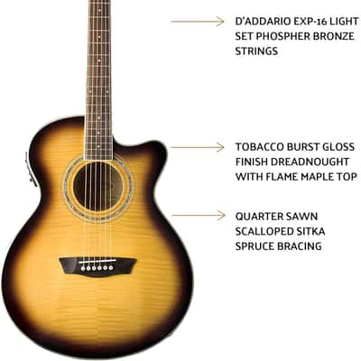 Washburn Festival EA15 Mini Jumbo Cutaway, Acoustic Electric Guitar, Tobacco Burst image 6