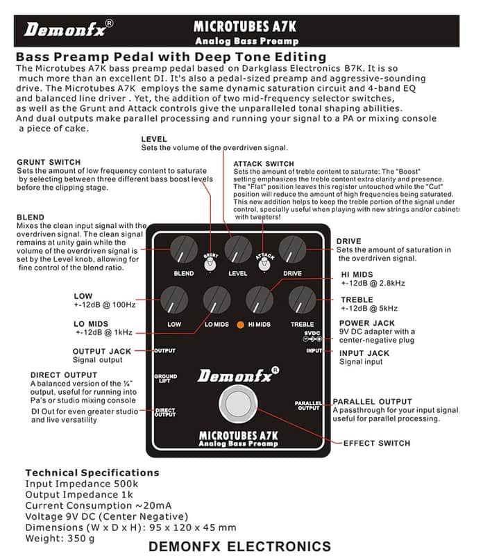 Demon FX MICROTUBES A7K Bass Preamp | Reverb