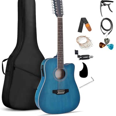 12 String Guitar, 42” Full Size Acoustic Electric Twelve String Guitar Bundle with 4-Band for Professional Beginner Adults Intermediate, Gig Bag, Picks, Capo, Cabel, Shoulder Strap, Blue image 1