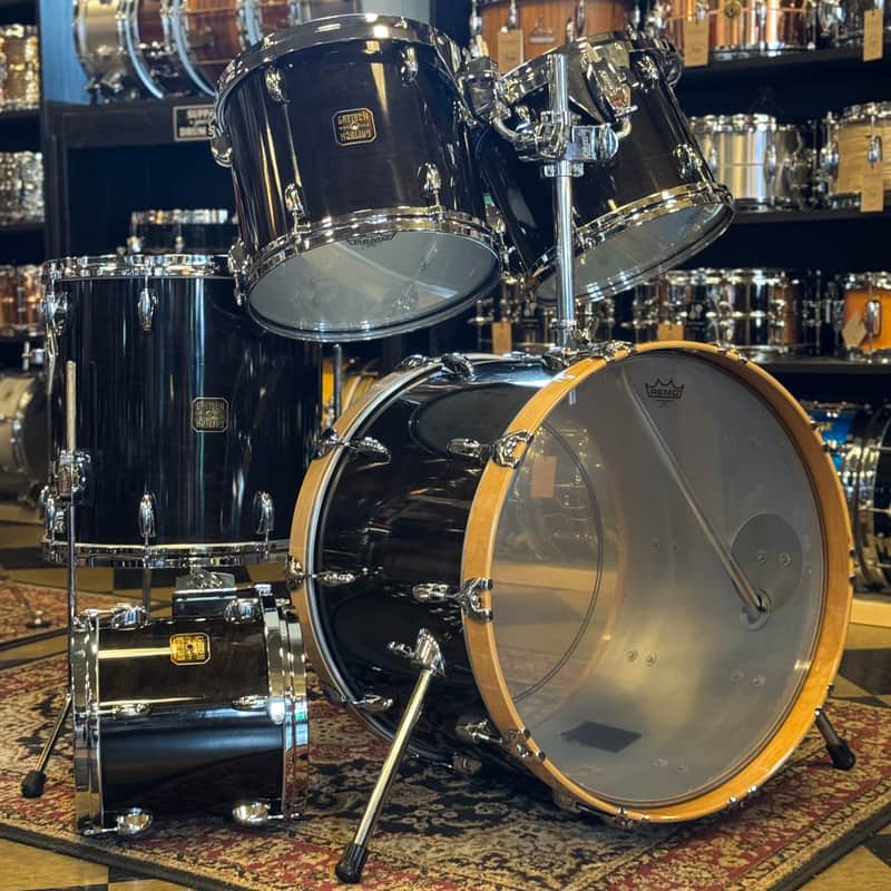 VINTAGE 1980's Gretsch Square Badge Factory Original Drum Set in Gloss Ebony - 16x22, 10x10, 10x12, 11x13, 16x16 image 1