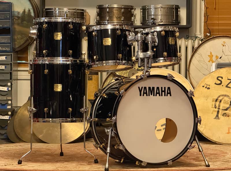 1990's Yamaha Maple Custom 10/12/13/16/22 Black Lacquer Drum Kit image 1