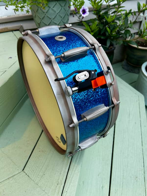 Gretsch 5”x 14” Snare Drum 4157 Repurposed 1960s - Blue Sparkle Wrap image 1