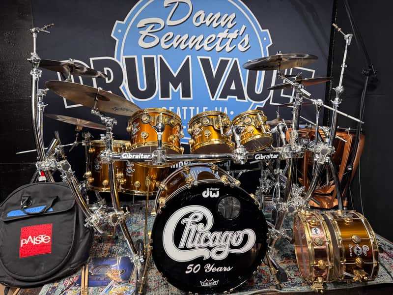 Tris Imboden's Chicago 50th Anniversary DW, Paiste, Gibraltar Complete Drum Set 2017 - Mirror Gold Lacquer. Immaculate! Authenticated! image 1
