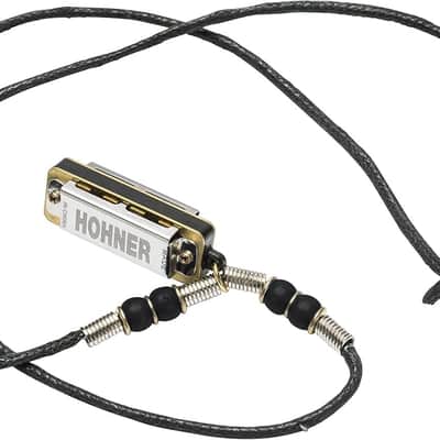Real Playable Hohner Mini Harmonica Necklace in Key of C, Model M38N - Black image 1