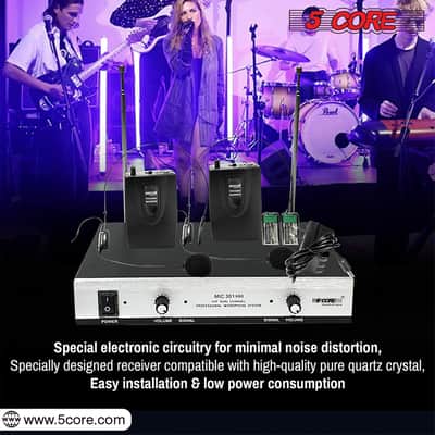 5Core Wireless Microphones w 2 Headset Portable Mini Microfono Inalambricos + Receiver 165ft Range image 6
