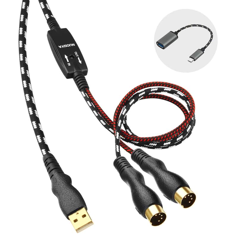 MIDI Cable, MIDI to USB Interface Cable 4.5FT,MIDI Interface in-Out to USB Cord Adapter with Indicator for Piano Keyboard to PC Mac Laptop, Arranger Keyboard Tool image 1