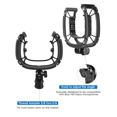 Yeti Nano Shock Mount With Pop Filter, [Custom Built For Yeti Nano Mic] Anti-Vibration Suspension Shock Mount Holder Clip Compatible With Blue Yeti Nano Microphones image 5
