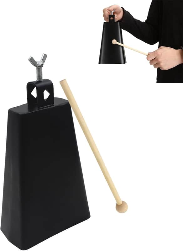 Metal Iron Cowbell 7 inch,Steel Cow Bells Large Noise Makers Hand Percussion Music Cow bell with Stick Handle, Instrument Cowbell for School, Sporting Events, Concert, Wedding (7 inch) image 1