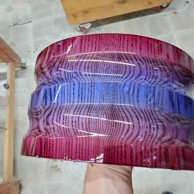 HHG Drums  PRE SALE 13x7 Contoured White Ash Stave Snare  2020 Blue Raspberry High Gloss Burst Lacqu image 11