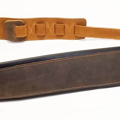 Padded Genuine Leather Guitar or Bass Strap 3.25" Wide Lightly Distressed image 2